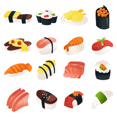 Cartoon Sushi Sashimi Icon Set