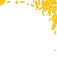 Bitcoin, internet currency coins falling. Scattere