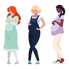 interracial group of pregnancy women characters