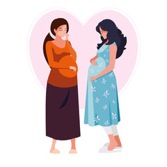 couple of beautiful pregnancy women in heart