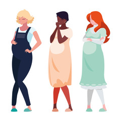 interracial group of pregnancy women characters