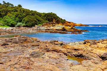 伊豆半島ジオパーク、海底火山噴火の痕跡、静岡県下田市須崎タカンバ海岸にて