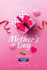 Fototapeta na wymiar Happy Mother's Day Sale Poster or banner with gift box and sweet heart.Happy Mother's Day.Trendy Design Template for Mother's Day and love concept.Vector illustration EPS10