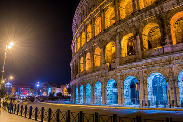 The side of the Great Roman Colosseum with the Light Pole in Rome Italy