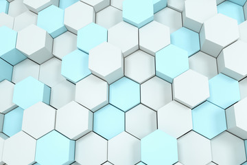 Naklejka premium 3d rendering, white hexagon cubes.