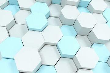 3d rendering, white hexagon cubes.