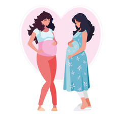 couple of beautiful pregnancy women in heart