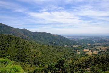 Fototapeta na wymiar View of the Pla del Emporda and the Roses village in the north of Catalonia, Spain