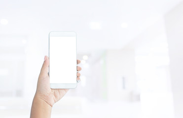 hand hold tablet at hospital blurry