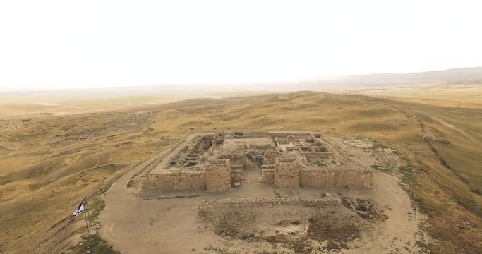 Ancient Fort ruined at the Top of a Small mountain in the middle of the Desert