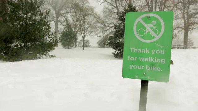 This Is A Shot Of A Sign Getting Covered In Snow During A Blizzard/snowstorm In Prospect Park In Brooklyn, NY.