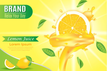 yellow liquid juicy swirled on orange slice with realistic 3d illustration concept for ads, banner, labels, and product package