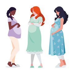 interracial group of pregnancy women characters