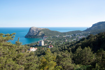 Fototapeta na wymiar Views for the Crimean mountains and Novy svet village, Crimea