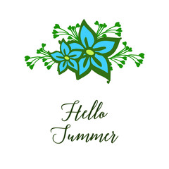 Obraz premium Vector illustration decor hello summer for blue wreath frames bloom