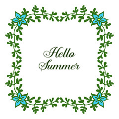 Vector illustration artwork blue floral frame with lettering hello summer