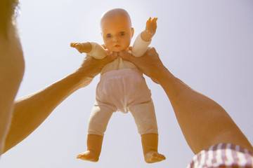 Dolls in hand, Homeless children, orphans and child abuse, Child Abuse Concept.