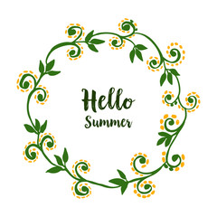 Vector illustration round leaf wreath frame with card hello summer