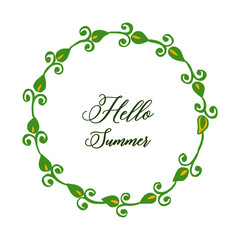 Vector illustration round leaf wreath frame with card hello summer