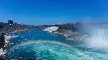Rainbow at Niagara Falls on a sunny day