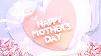 Happy Mother's Day greetings with beautiful carnation flowers. 3d rendering picture.