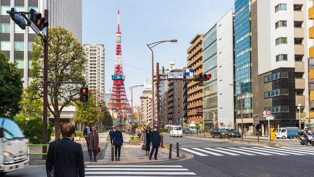 Time lapse of urban life and traffic on street in Tokyo city, Japan