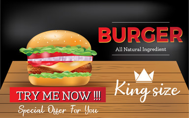 3d realistic hamburger for ads and advertising product, hamburger realist vector