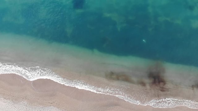 Beautiful 4K beach aerial - a high view of waves crashing from a drone