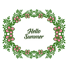 Vector illustration invitation card hello summer with texture pink flower frame