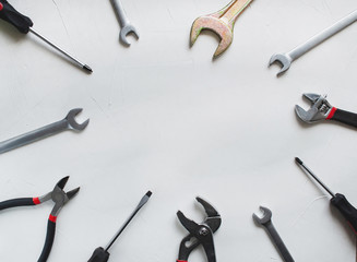 Set of construction tools for repair on a white background. Free space for text.