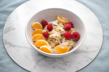  Mandarin, chia seeds, raspberry and porridge