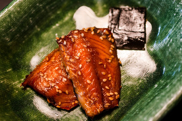 Fish served with Kombu