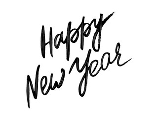 Obraz premium Hand drawn phrase Happy New Year isolated on white background. Card with the lettering quote.