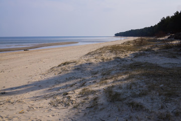 Sandy coast of Baltic sea in the Gulf of Riga, Latvia.