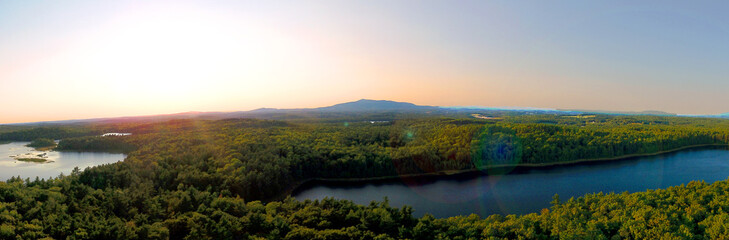 Naklejka na ściany i meble Mount Monadnock Aerial View Panorama in New Hampshire at Sunset in Summer