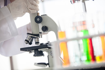 Microscope for laboratory research. Photo of a medical microscope close-up. science laboratory...