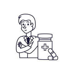 doctor professional with bottle of medicine