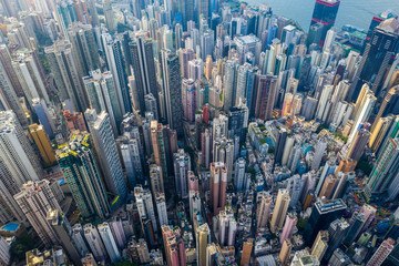 Top view of Hong Kong downtown city