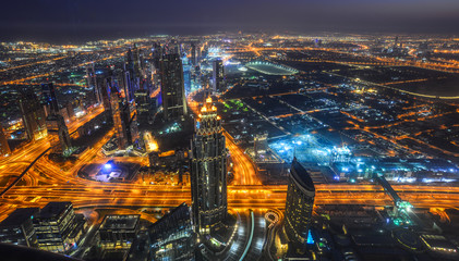 Aerial view of Dubai City at night