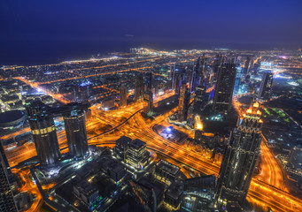 Aerial view of Dubai City at night