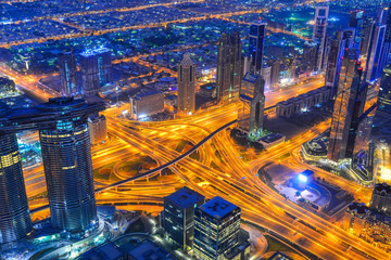Obraz na płótnie Canvas Aerial view of Dubai City at night