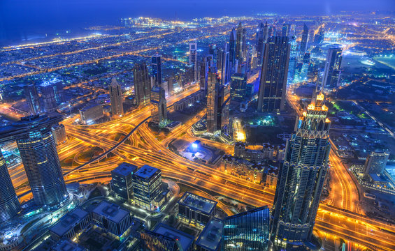 Aerial view of Dubai City at night © Phuong