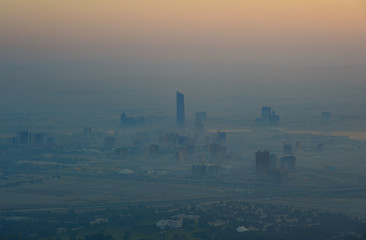 Aerial view of Dubai City at sunrise