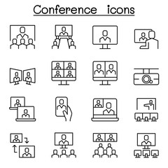 Conference ,meeting, seminar icon set in thin line style
