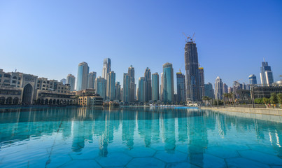 Modern buildings with the lake in sunny day