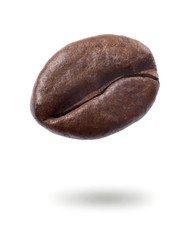 Strong roasted coffee bean isolated on white background. Close up.