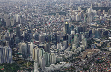 Aerial view of Manila with skyscrapers