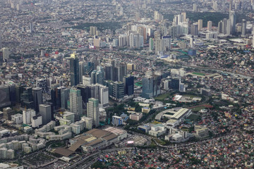 Aerial view of Manila with skyscrapers