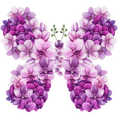Fototapeta premium Butterfly Silhouette with Watercolor Orchid Flowers