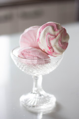 colorful marshmallow or zephyr a vase on white table